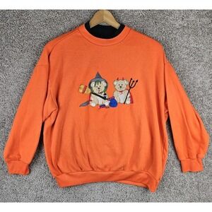 Vintage Basic Editions Halloween Sweatshirt Teddy Bear Witch Devil Women's XL